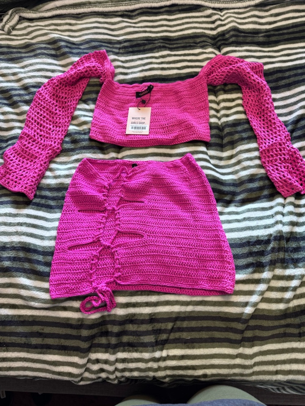 Pink Crochet Two-Piece Top & Skirt Set!